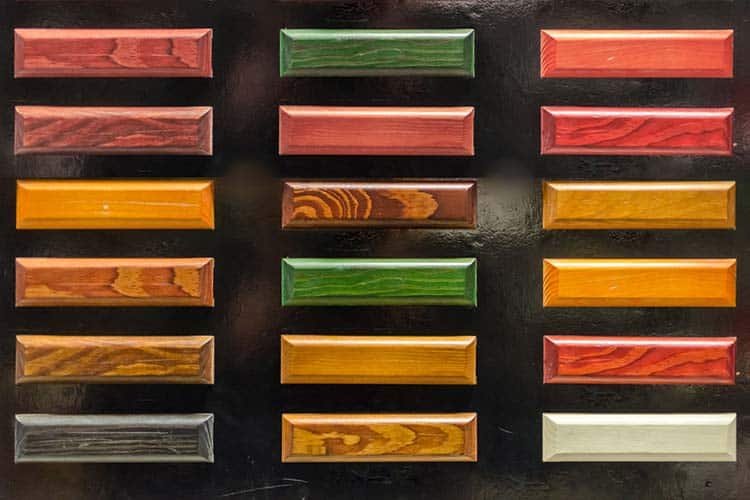 Colorful wood stain color test samples