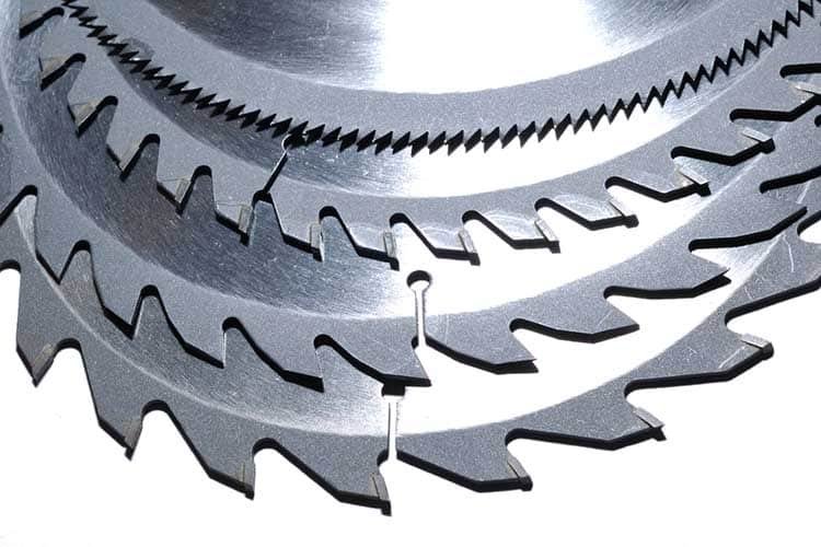 A nest of Circular saw blades of different sized teeth